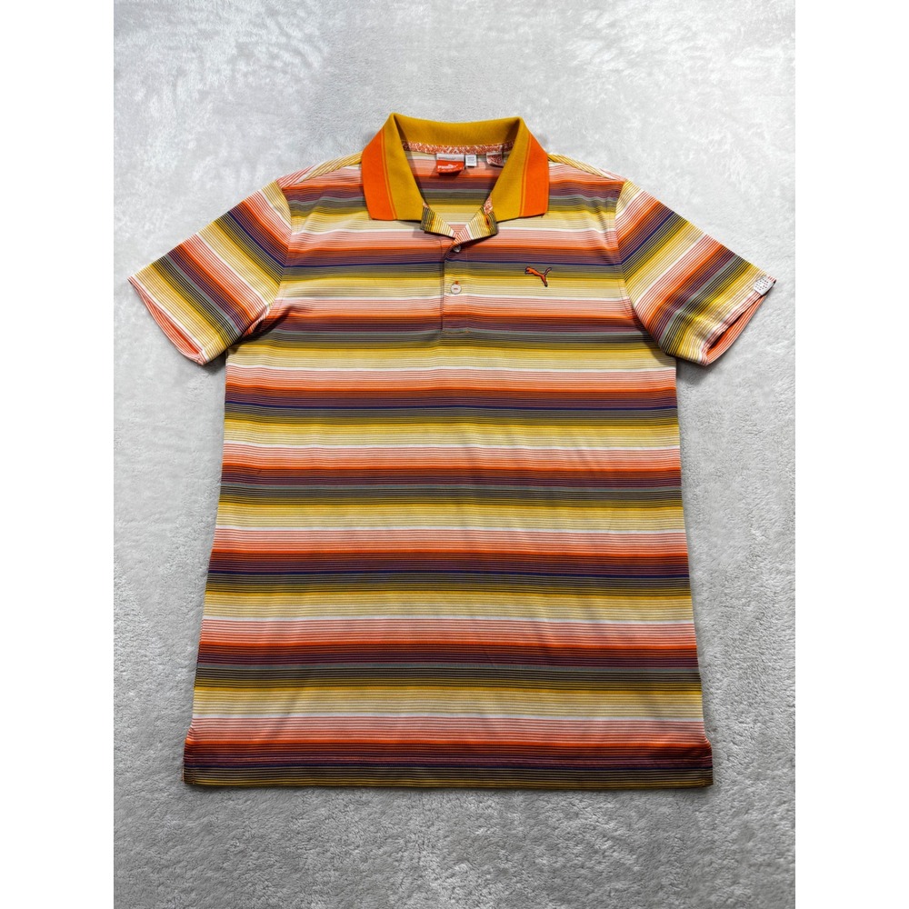 Puma Mens Cobra Golf Striped DryCell Orange Polo Shirt M